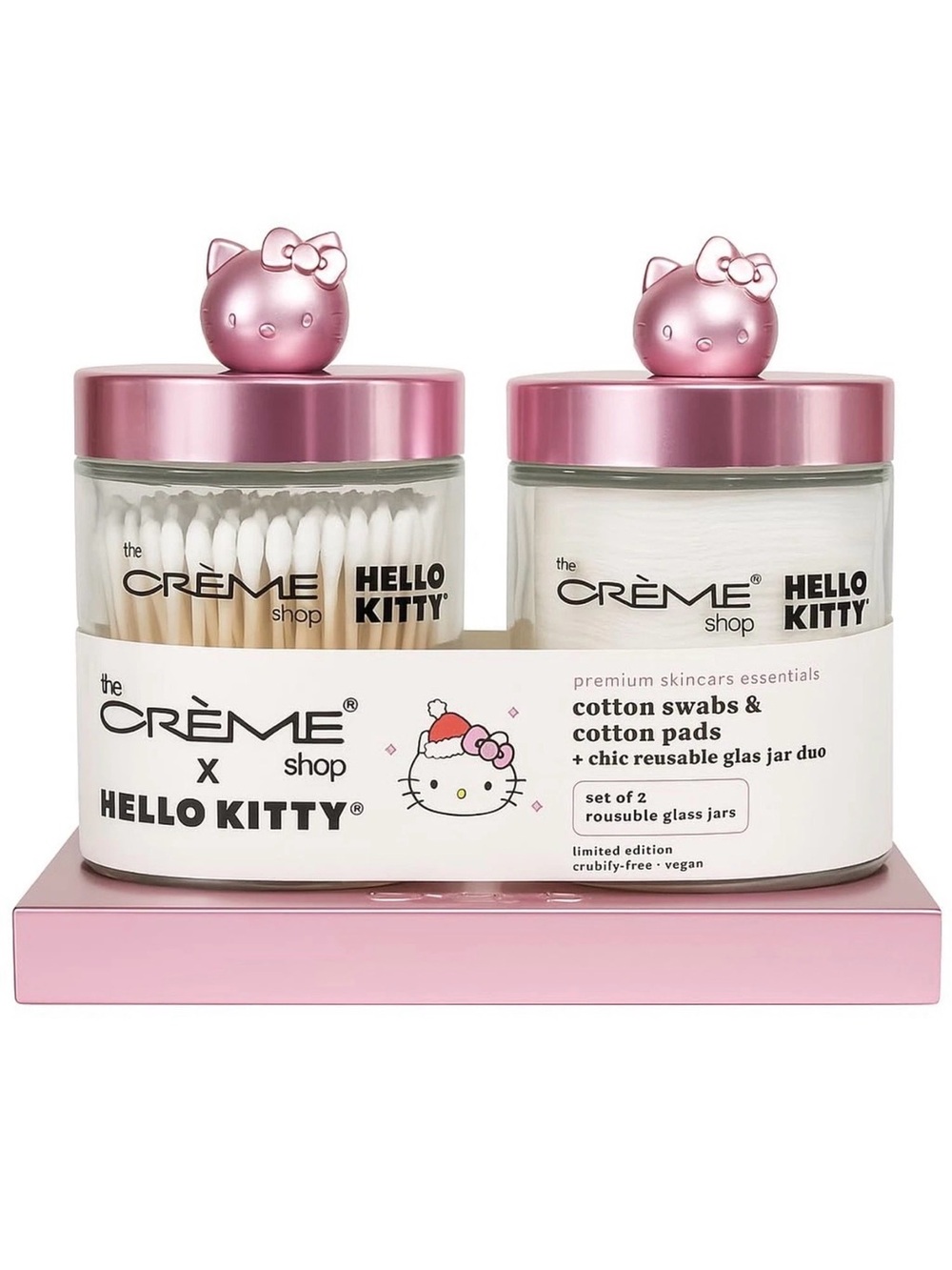 The Crème Shop x Hello Kitty Pink Cotton Swabs & Cotton Pads Jar Duo